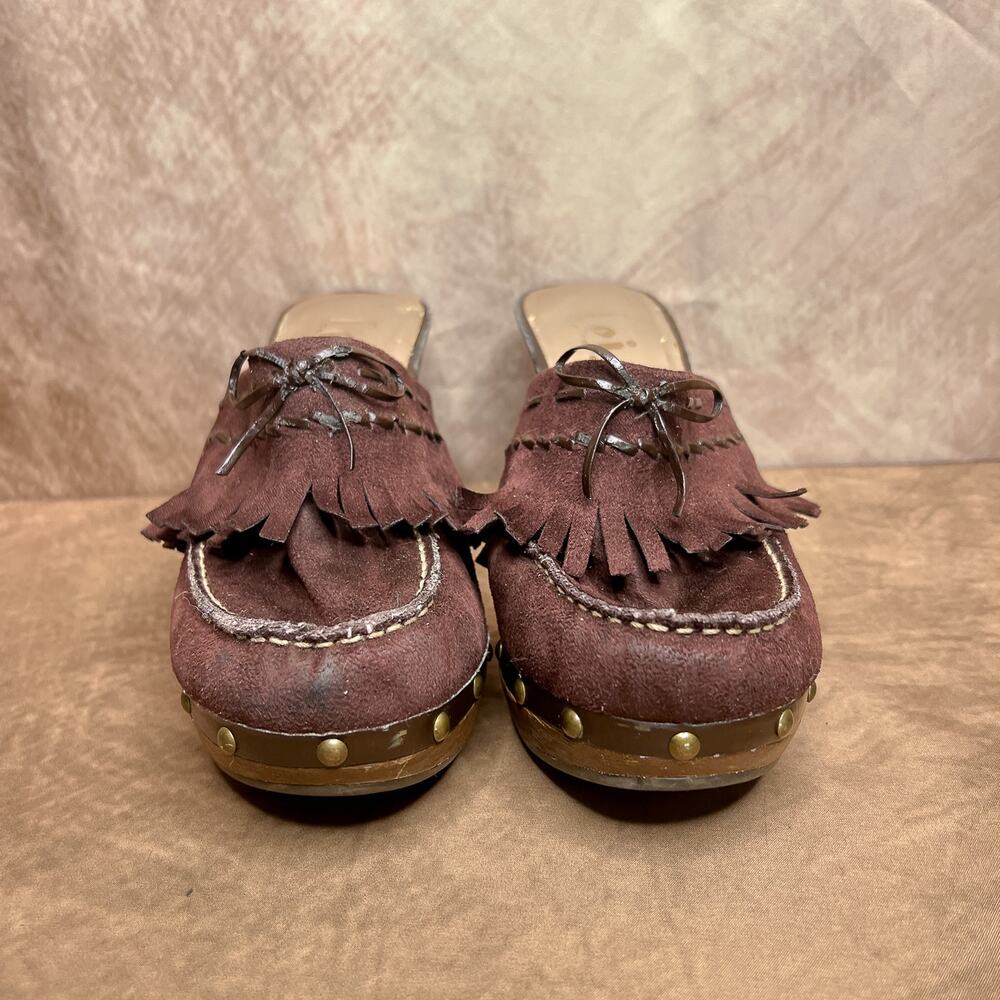 Vintage Y2K l.e.i Annetteco Fringe Clogs High Heel Studded Indie Euro McBling - Picture 3 of 13